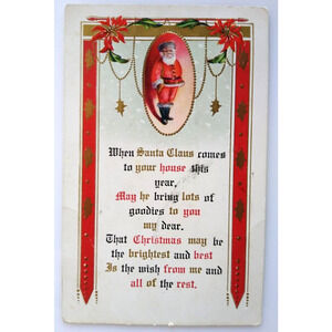 Santa Claus Father Christmas Postcard Whitney 1914 Holiday Greeting Poem Vintage